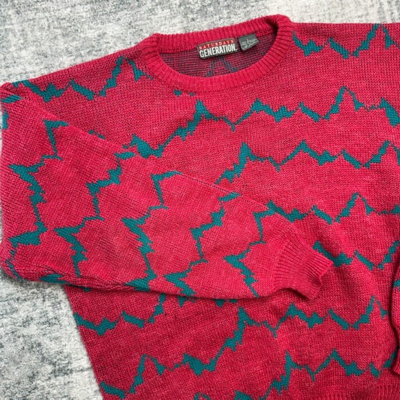 Saturdays Generation Other - VTG Saturdays Generation Sweater Adult Large Berry Zig Zag Geometric Apres Ski